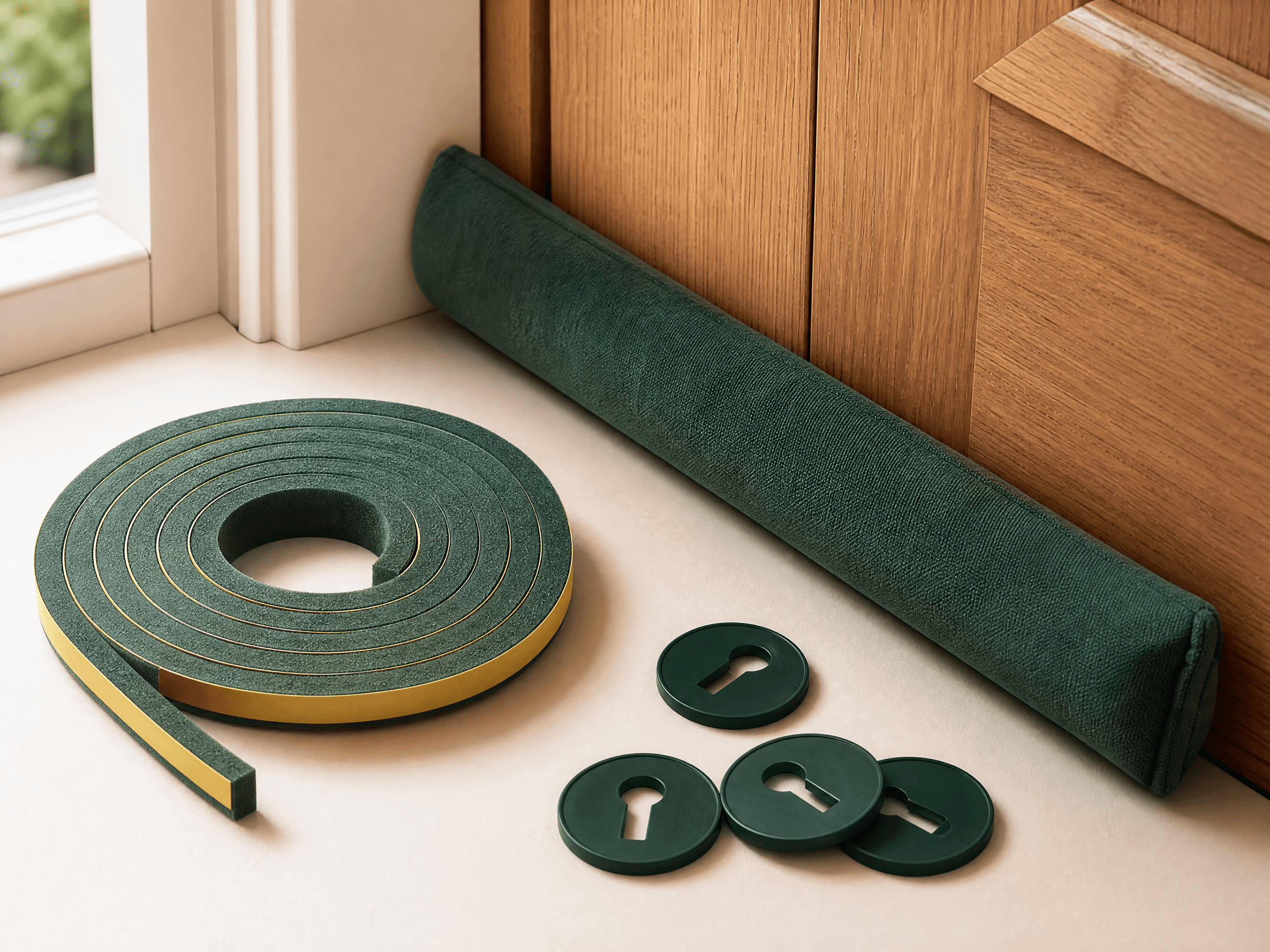 Draught-Proof Starter — Door-bottom draught excluder, Window seal strip roll, Keyhole covers, No-tools fitting guide