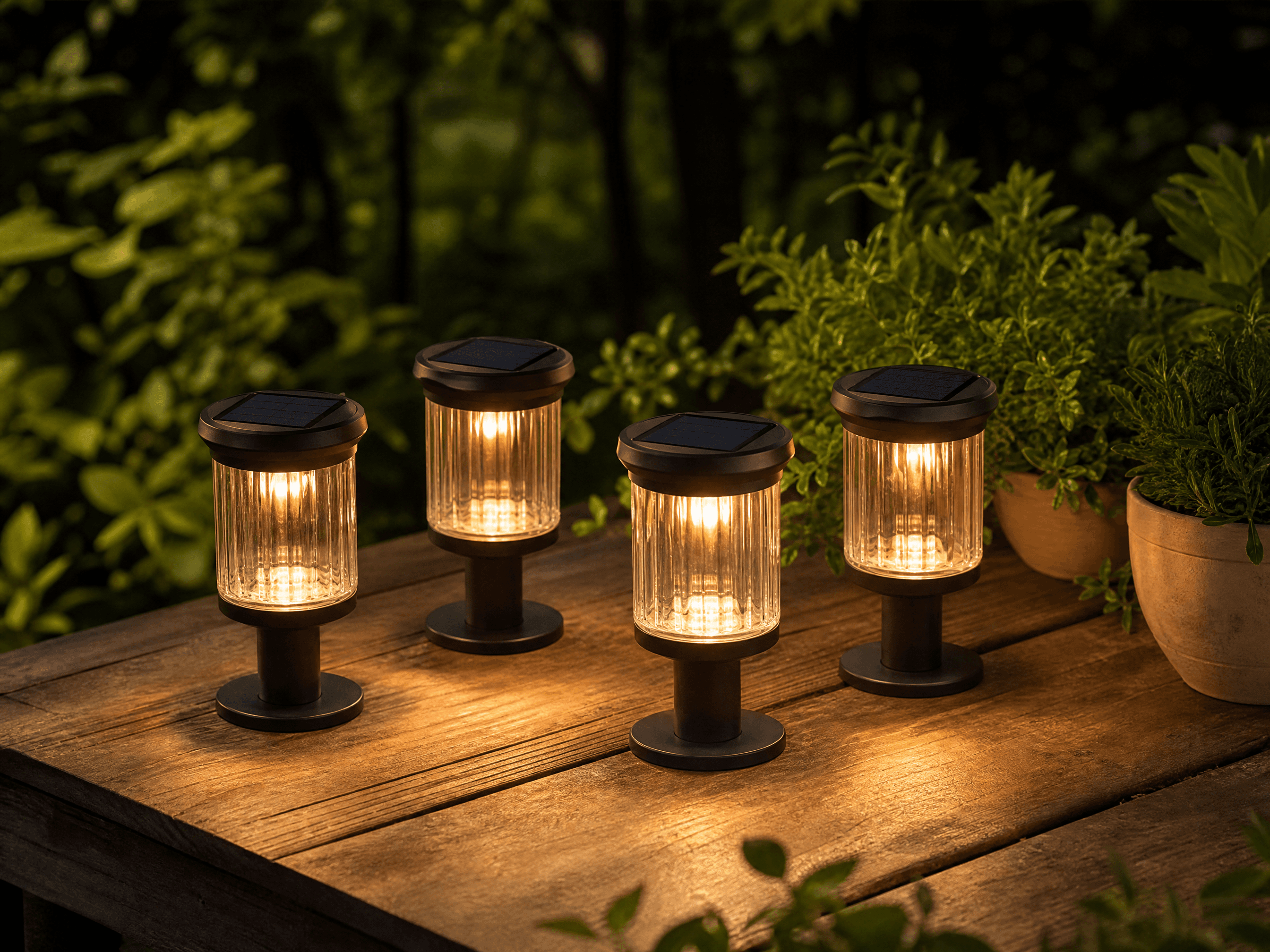 Solar Outdoor Lights — 4 x solar garden path lights, Motion sensor switch