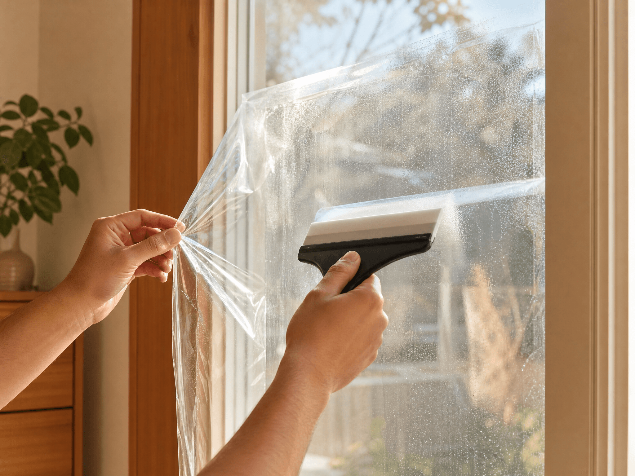 Warm Window Kit — 2 x thermal window film sheets, Double-sided mounting tape, Squeegee, Illustrated guide