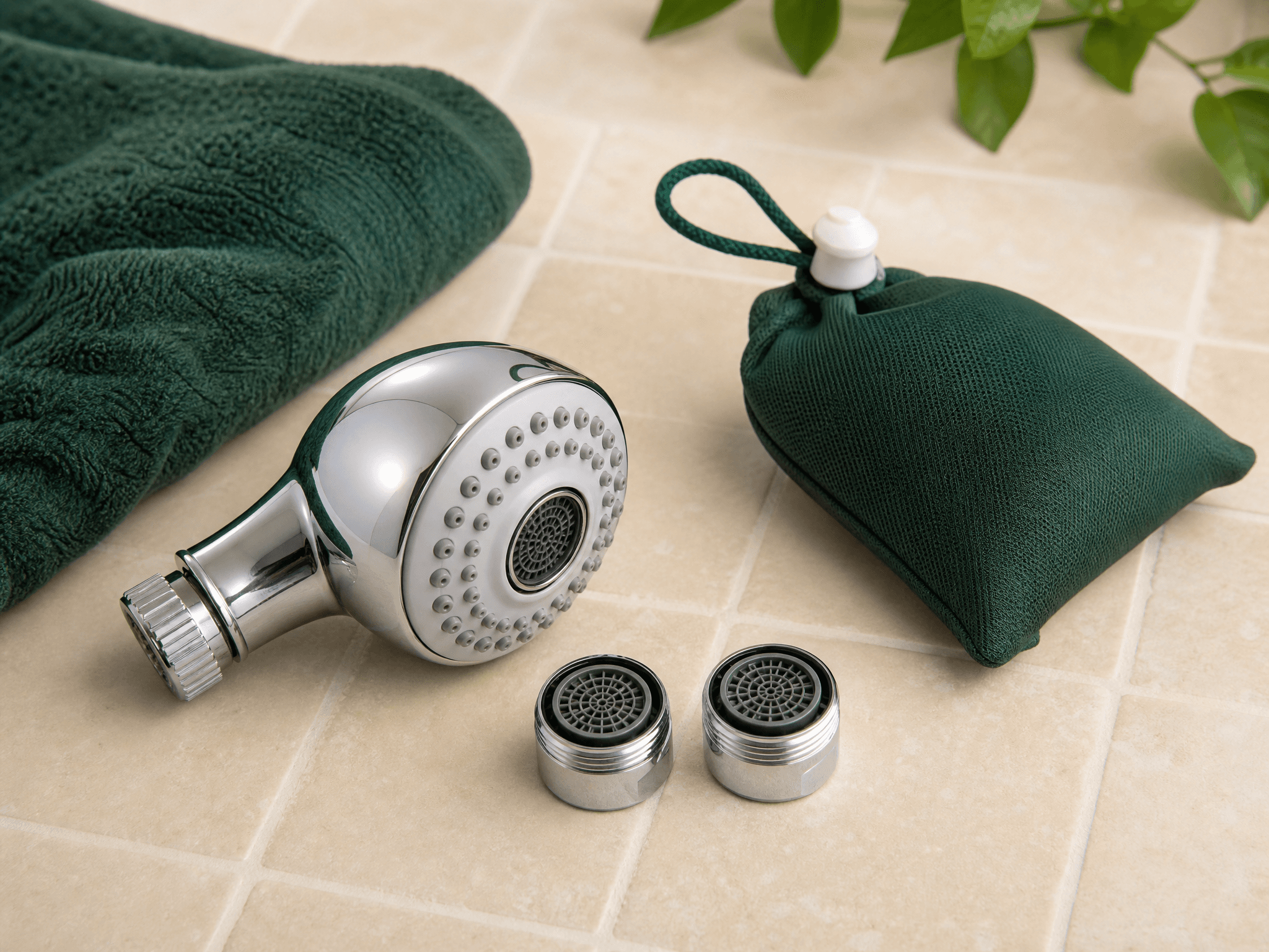 Water-Saver Set — Water-saving shower head, 2 x tap aerators, Toilet cistern water-saver bag